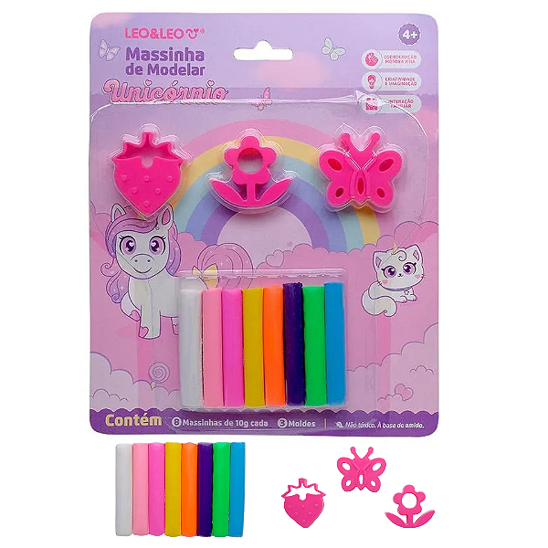 Massinha de Modelar Unicórnio 8 CORES E 3 MOLDES - LEO E LEO