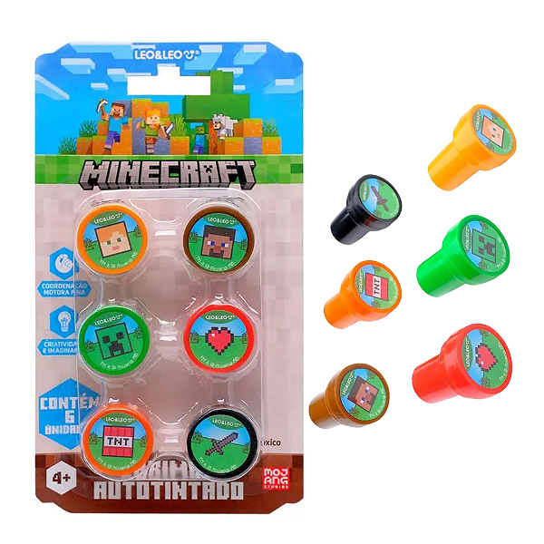 Carimbo Autotintado decorado MINECRAFT BLISTER COM 6 - LEO E LEO