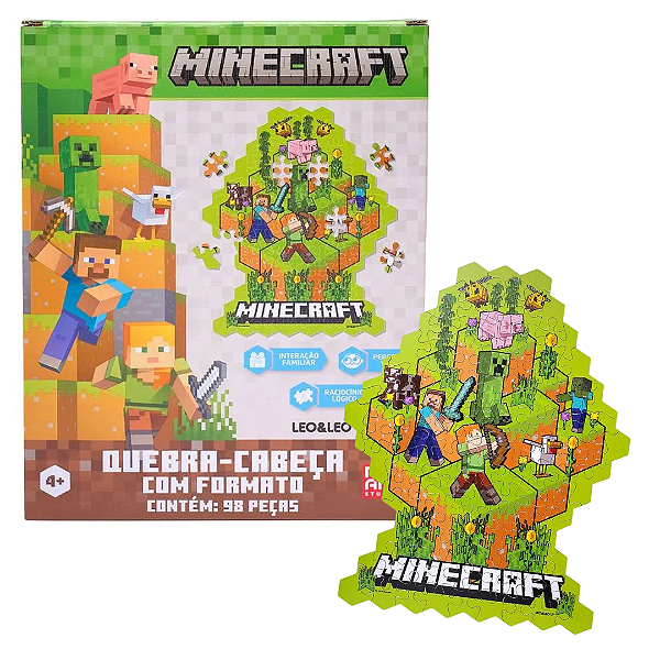 QUEBRA CABEÇA MINECRAFT COM FORMATO 98 PECAS - LEO E LEO