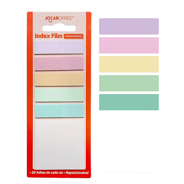 Bloco INDEX FILM COLORIDO PASTEL - BLISTER C/ 6 BLOCOS 20F CADA -  JOCAR OFFICE