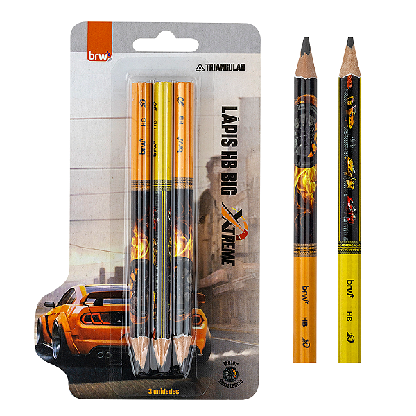 Lápis HB BIG ESTAMPADO XTREME - RESINA TRIANGULAR - BLISTER C/ 3 UND - BRW