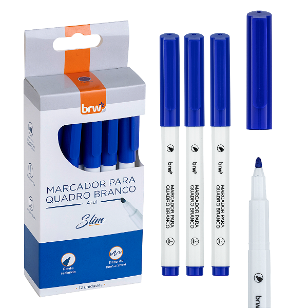 Marcador Quadro Branco SLIM AZUL - CAIXA C/ 12UND - BRW