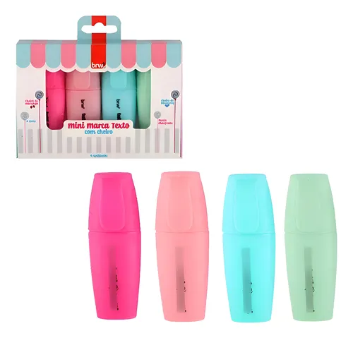 Marca texto pastel MINI (COM CHEIRO) - TUTTI FRUTTI - BLISTER C/ 4CORES - BRW