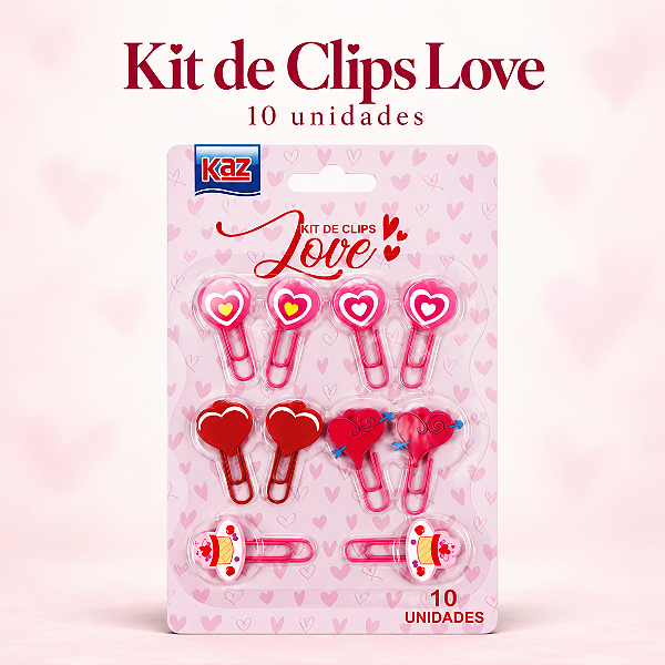 Kit de Clips Corações - BLISTER 10 PEÇAS - KAZ