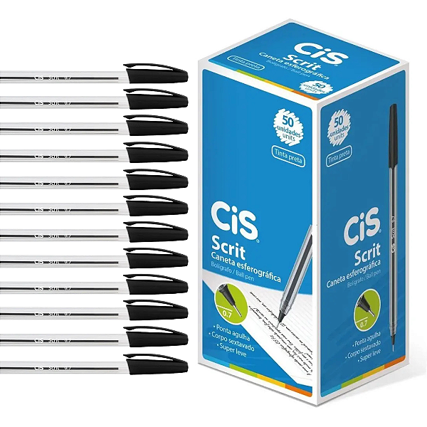 Caneta ESF SCRIT.0,7M - CX C/50 UND PRETA  - CIS