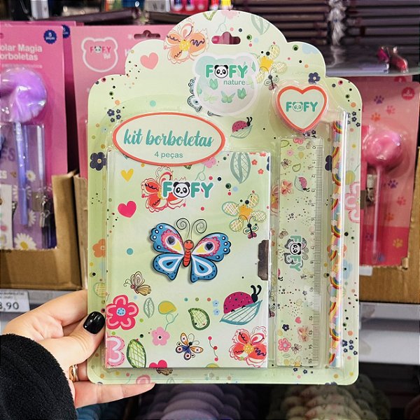 Kit Escolar BORBOLETAS VERDE  - KIT 4 PECAS - FOFY