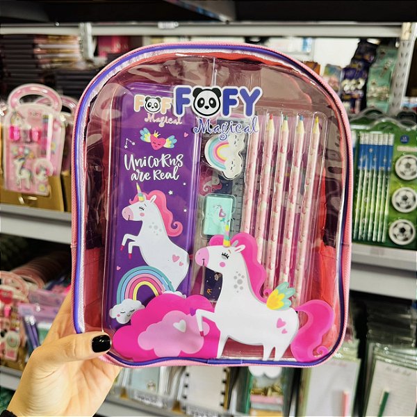 Kit artistico UNICÓRNIO MOCHILA   - KIT 10 PEÇAS - FOFY