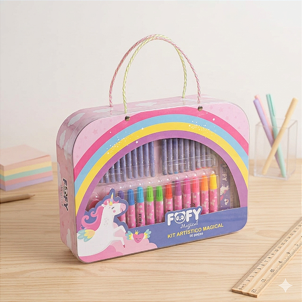 Kit artistico maleta Unicórnio  MAGICAL - KIT 36  PEÇAS - FOFY
