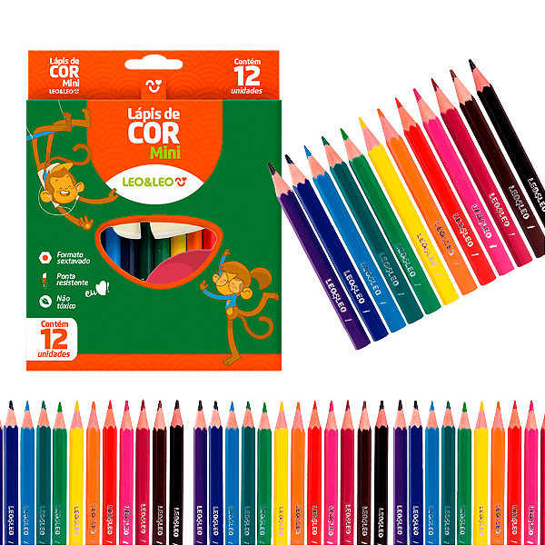 Lápis 12 cores  - MINI RESINA SEXTAVADO FLEX - LEO E LEO