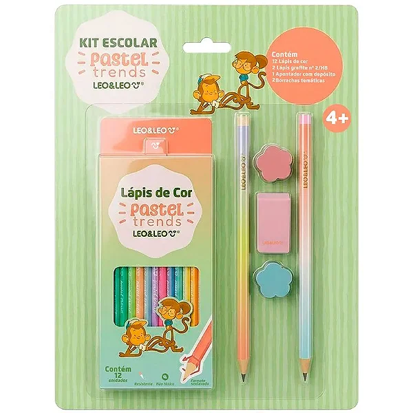 Kit Escolar  PASTEL TRENDS - BLISTER  17 ITENS -  LEO E LEO
