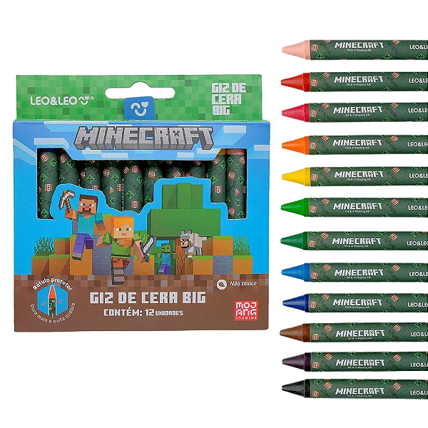 Giz de Cera MINECRAFT 12 CORES BIG 10X100MM - LEO E LEO