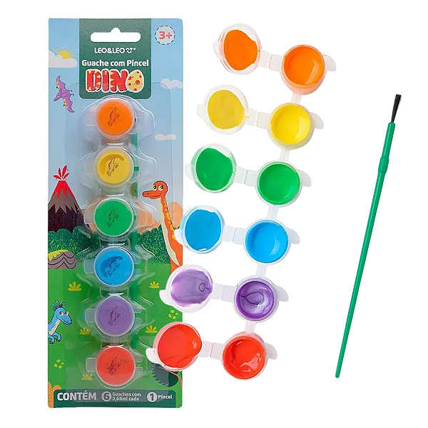 Guache c/ Pincel  DINO 6 CORES 3.68 ML BLISTER - LEO E LEO