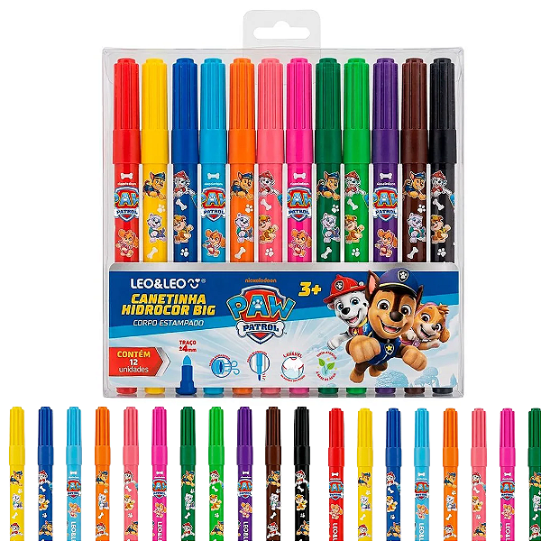 Hidrocor  BIG CORPO ESTAMPADO PATRULHA CANINA  - ESTOJO C/ 12 UND - LEO E LEO
