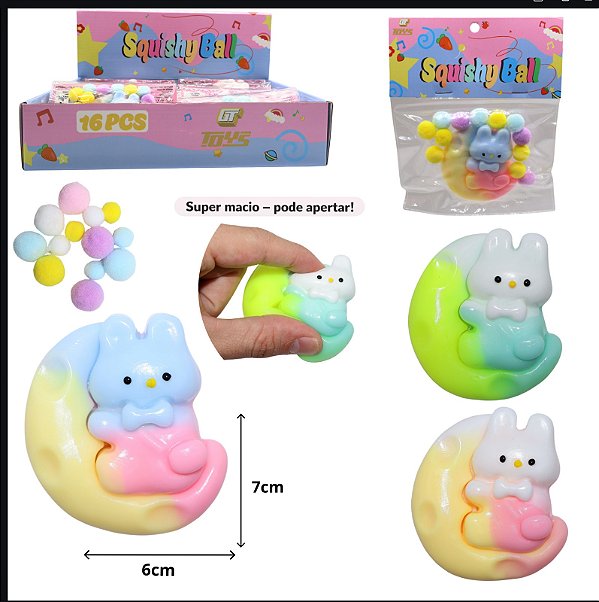 Brinquedo SQUISHY BALL -  COELHO NA LUA - UND SORTIDA - GOLDENRIO