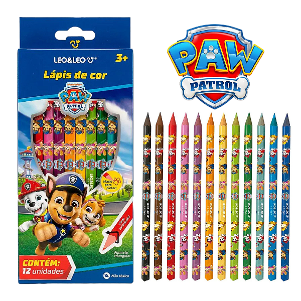 Lápis de cor PATRULHA CANINA  - 12 CORES - TRIANGULAR ESTAMPADO - LEO E LEO