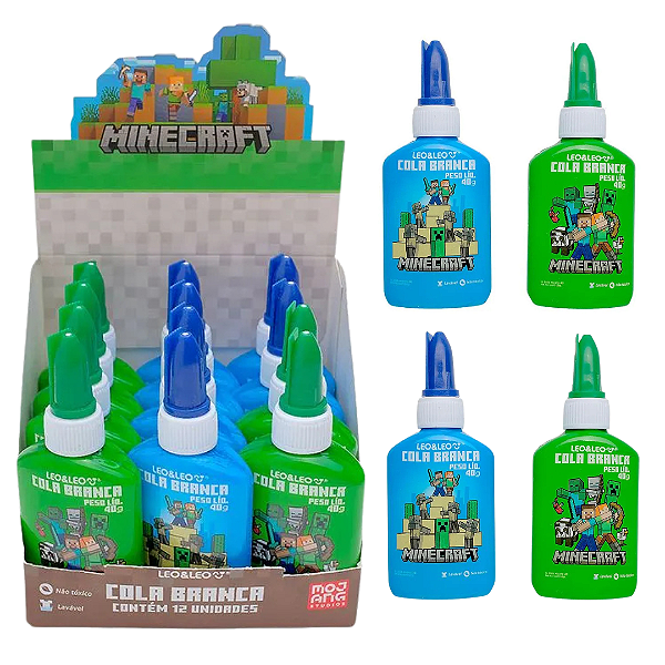 Cola branca Escolar  MINECRAFT 40 G -  DISPLAY 12 UND - LEO E LEO
