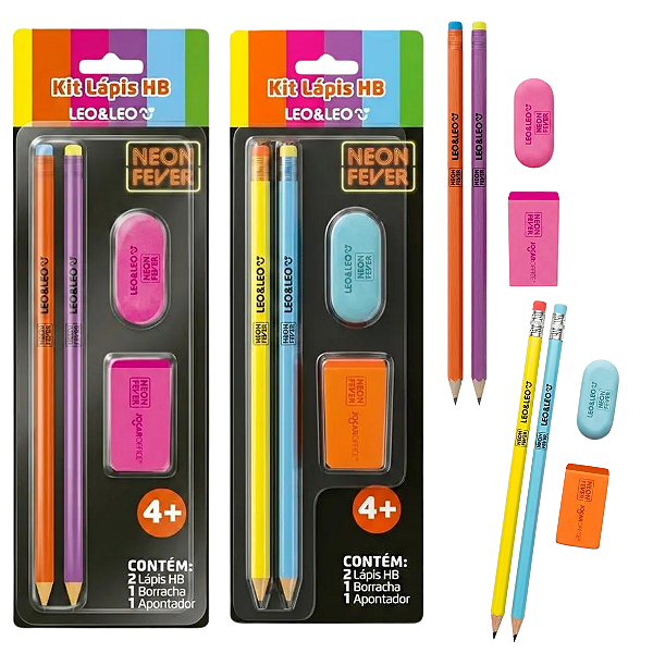 Kit Escolar  NEON FEVER 4 peças - LEO E LEO