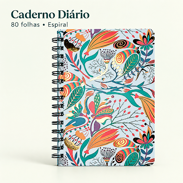 Caderno Diário Espiral FLORAL 80FLS - KAZ