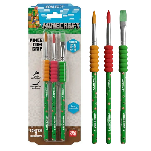 Pincel Ergonomico c/ Grip MINECRAFT 3 TAMANHOS - LEO E LEO