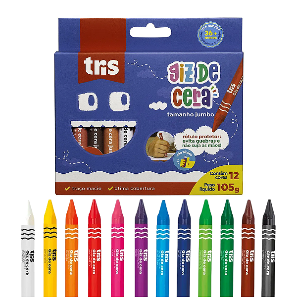 Giz de cera JUMBO - 12 CORES CX - TRIS