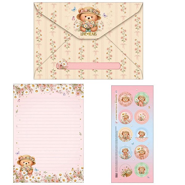 Papel Carta Envelope LOVE BEARS - UND - TILIBRA
