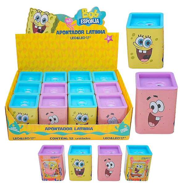 Apontador Latinha BOB ESPONJA QUADRADO DUPLO - 01 UND - LEO E LEO