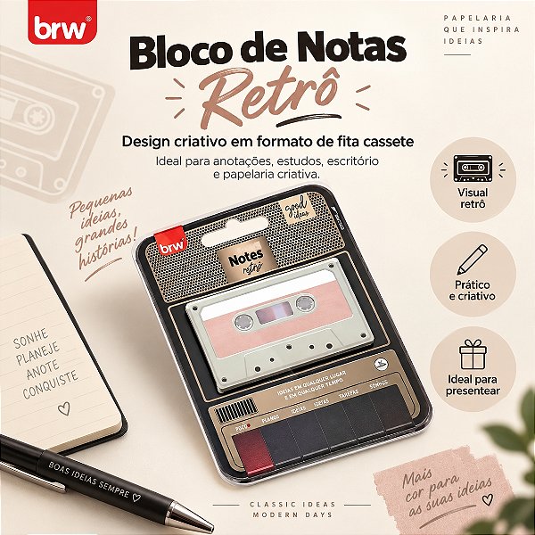 Bloco Smart Notes VINTAGE TOCA-FITA 30F UND - BRW