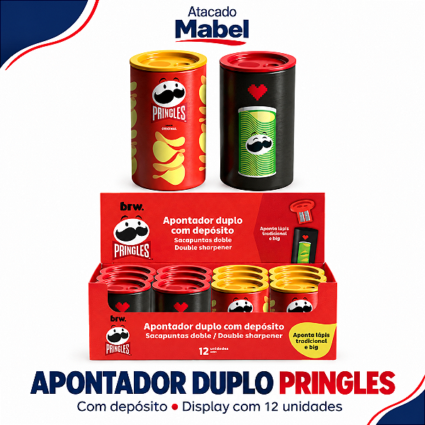 Apontador Duplo C/ DEPÓSITO LATA PRINGLES - DISPLAY C/ 12UN - BRW