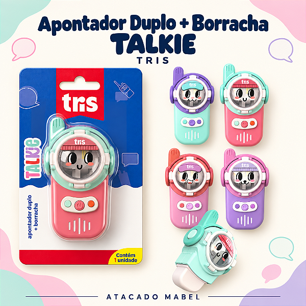Apontador Duplo com Depósito + Borracha TALKIE – TRIS