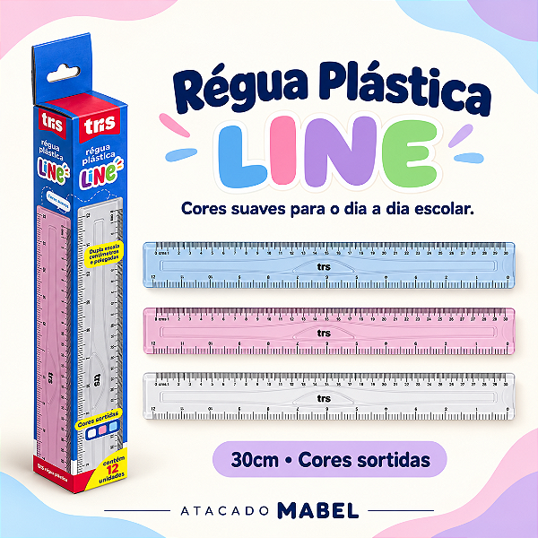 Régua Plástica TRIS 30CM - UND