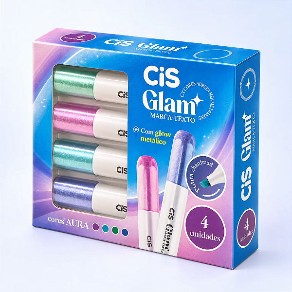 Marca Texto GLAM GLITTER C/4 UN AURA - CIS