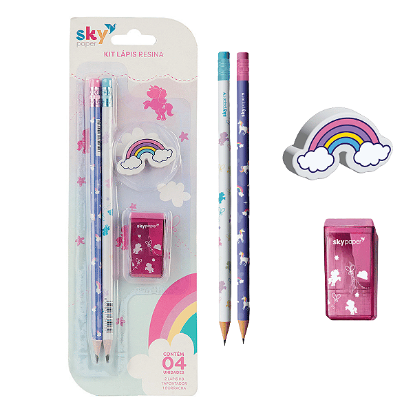 Kit Escolar Unicórnio 4 PEÇAS SKYPAPER