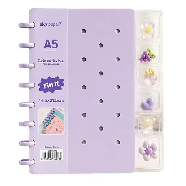 Caderno de Disco A5 PINS LILÁS - SKYPAPER