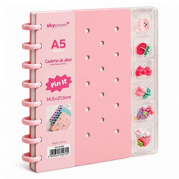 Caderno de Disco A5 PINS ROSA - SKYPAPER