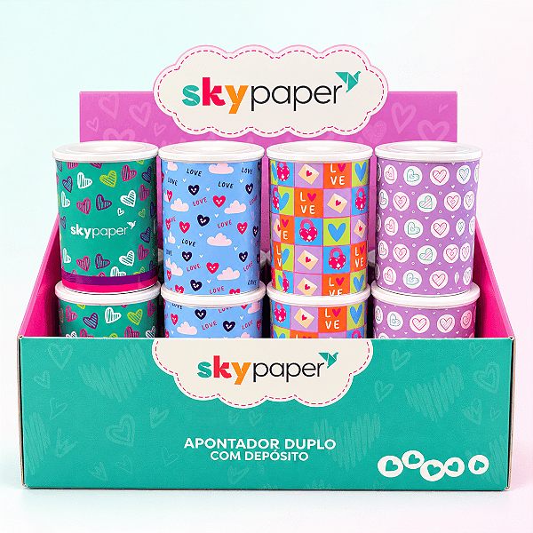 Apontador Duplo C/DEPOSITO LOVE C/12UND - SKYPAPER
