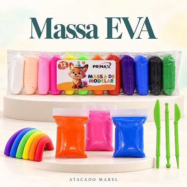 Massa de EVA 12 CORES 120G 3 FERRAMENTAS  - PRIMAX