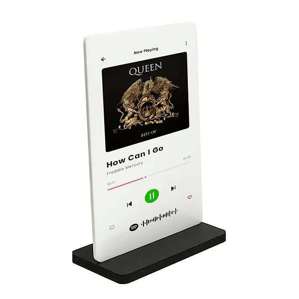 Spotify Acrílico Branco 10x15cm com Base de Mdf Preto 6mm.