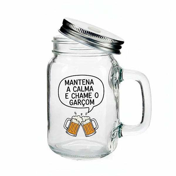 Caneca Mason Jar de Vidro Cristal - 430ml