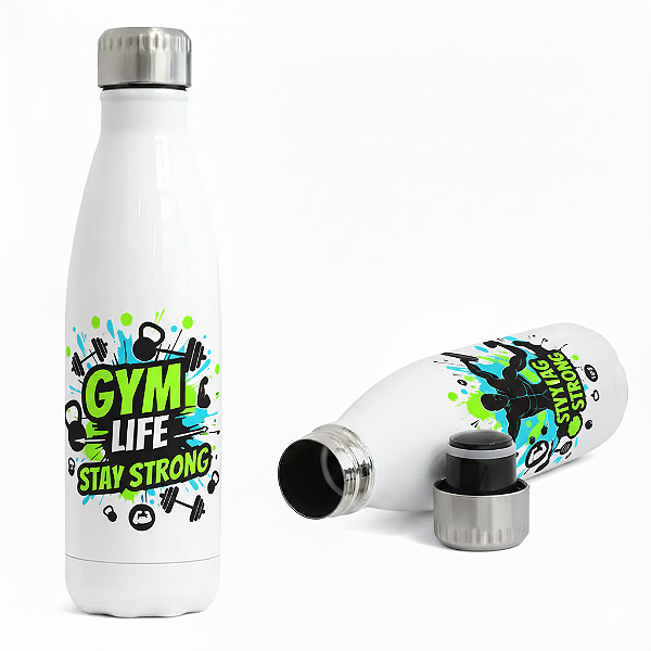 Garrafa Térmica em Aço Inox Branco com Parede Dupla - 500ml