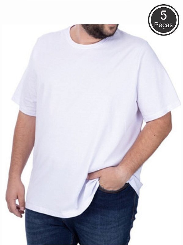 Kit Com 5 Camisetas Brancas Básica Plus Size