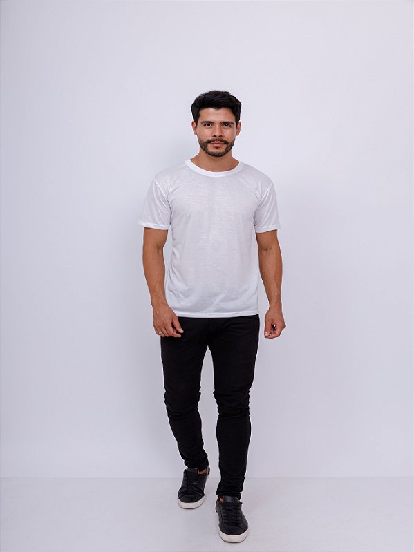 Camiseta Lisa Básica Masculina 100% Poliéster Branca