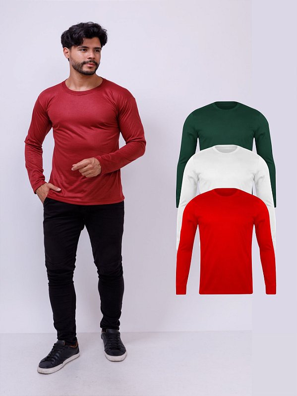 Kit Com 3 Camisetas Manga Longa Malha Fria
