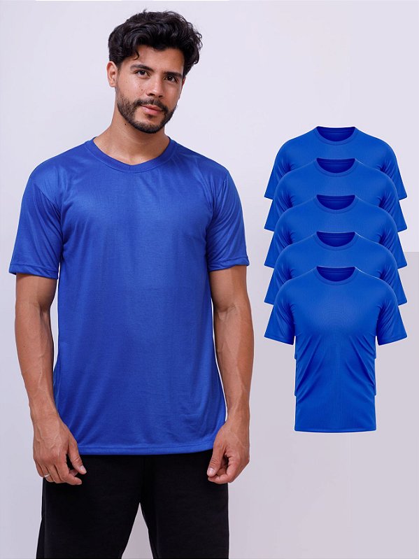 Kit Com 5 Camisetas Azul Royal 100% Poliéster