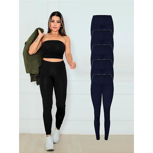 Kit 5 Calça Legging Suplex Academia Fitness Preto