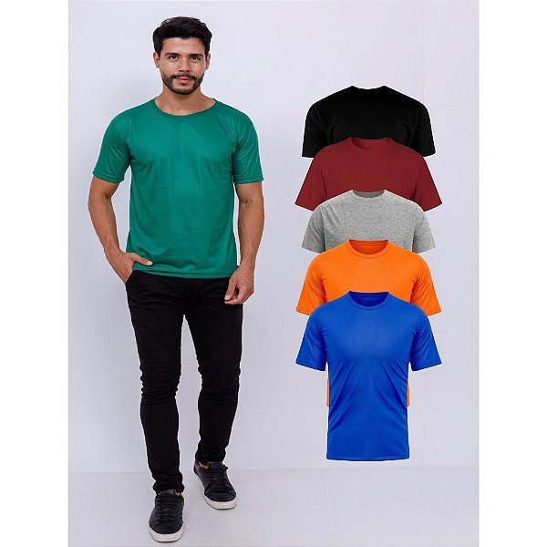 Kit 5 Camisetas Básica Malha Fria 100% Poliéster - Sortidas