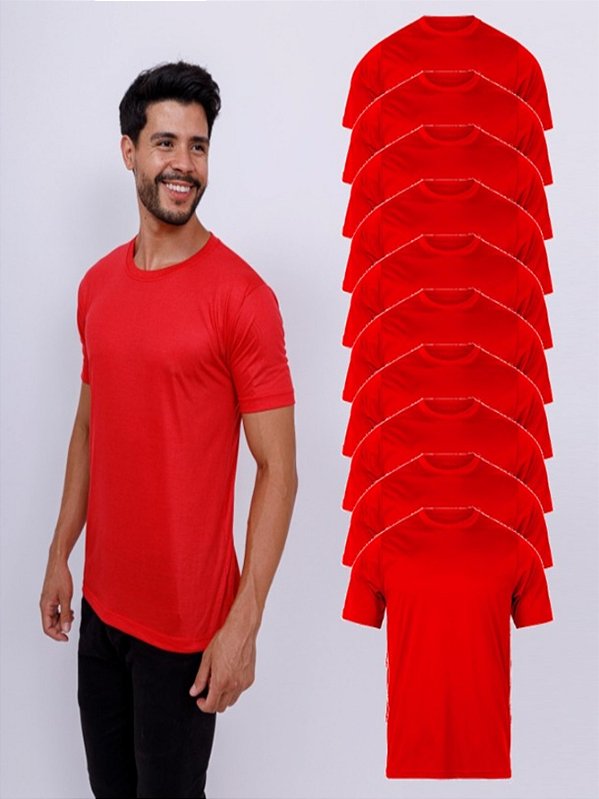 Kit Com 10 Camisetas Masculinas 100% Poliéster - Vermelha