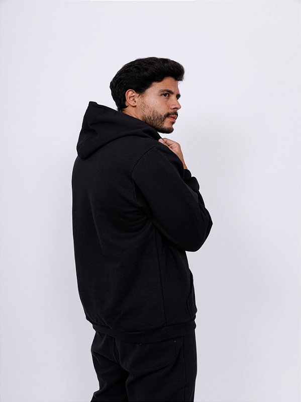Blusa Moletom Com Capuz e Bolso Canguru  Preto