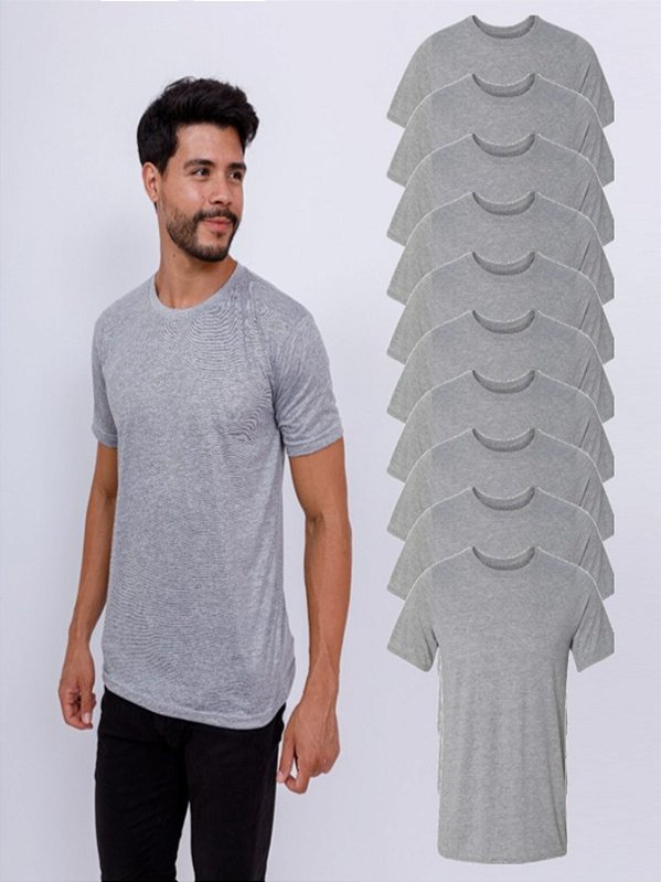 Kit Com 10 Camisetas Básica Lisas Cinza Mescla 100% Poliéster