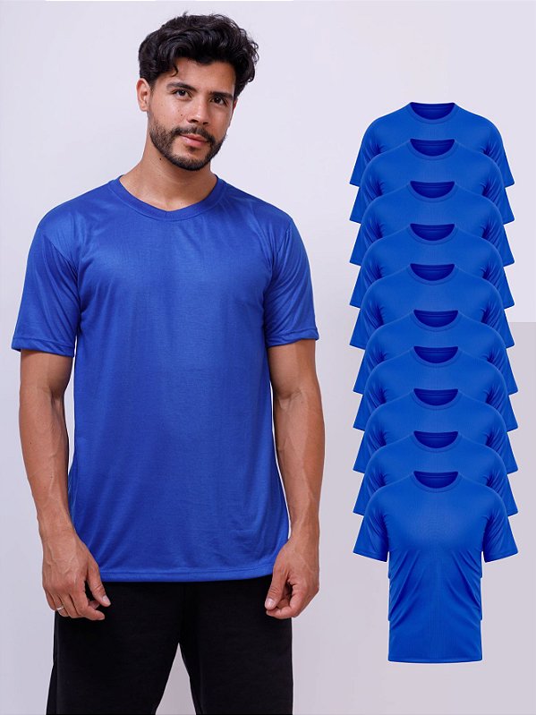 Kit Com 10 Camisetas Lisas Básicas 100% Poliester Azul Royal