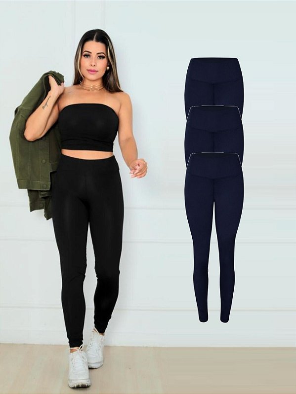 Kit Com 3 Calças Leggings Fitness Suplex Feminina